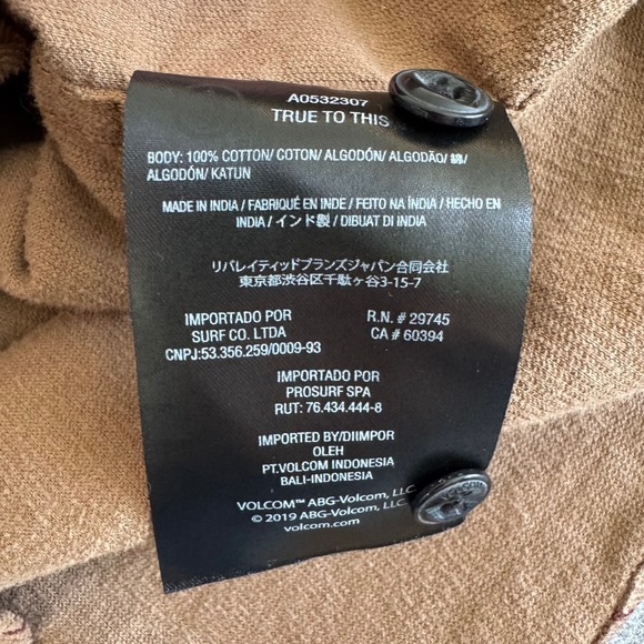 Volcom Small Brown Plaid Classic Fit Corduroy Long Sleeve Button Up Men's Shirt - Picture 10 of 11